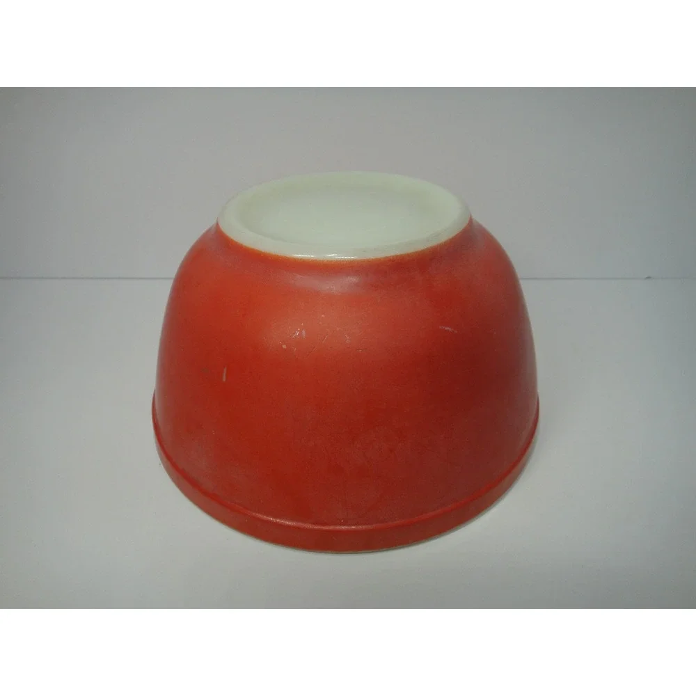 Vintage Pyrex Red Orange Milk Glass Mixing Bowl 7 Inch Round Retro Kitchenware